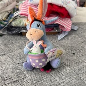 Disney Blue Donkey Plush with Purple Polka-Dot Basket and Orange Ears